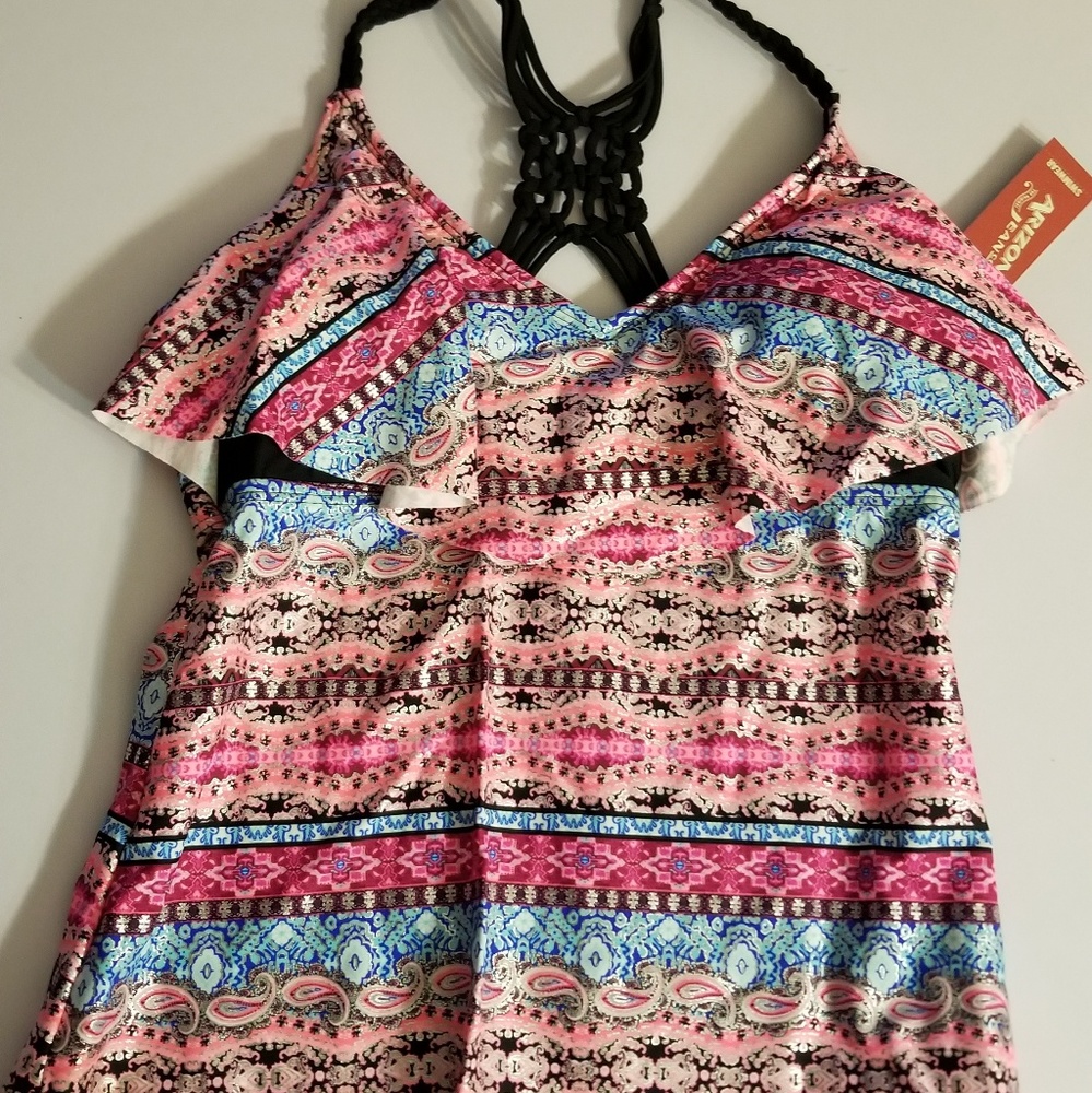 pink and silver shimmer tankini top